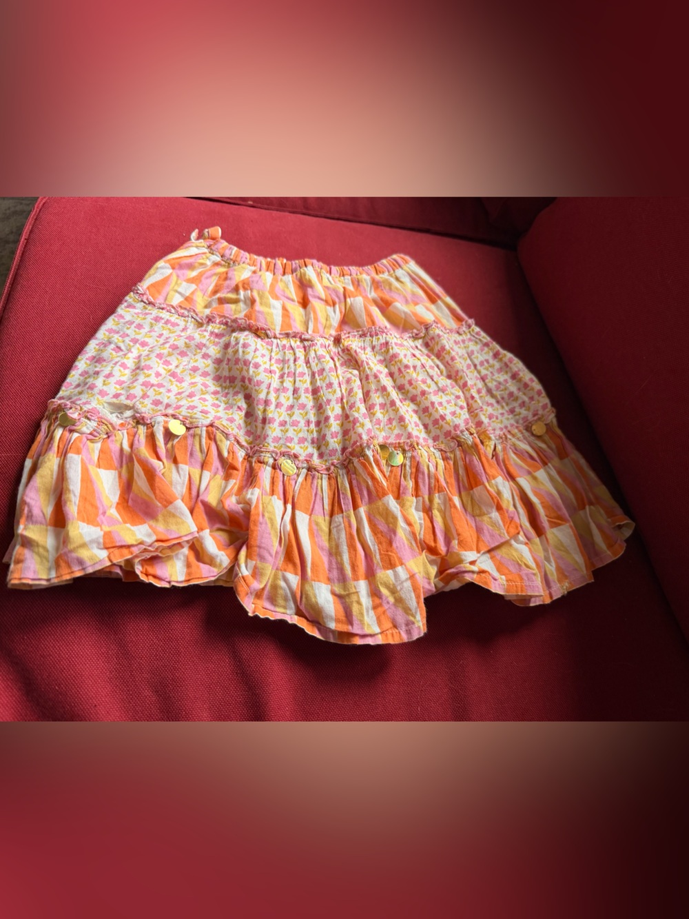 Pink Chicken Girls Ruffled Skirt in Orange, Pink and Cream